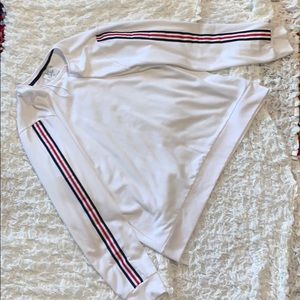 sweatshirt with blue and red stripe detailing